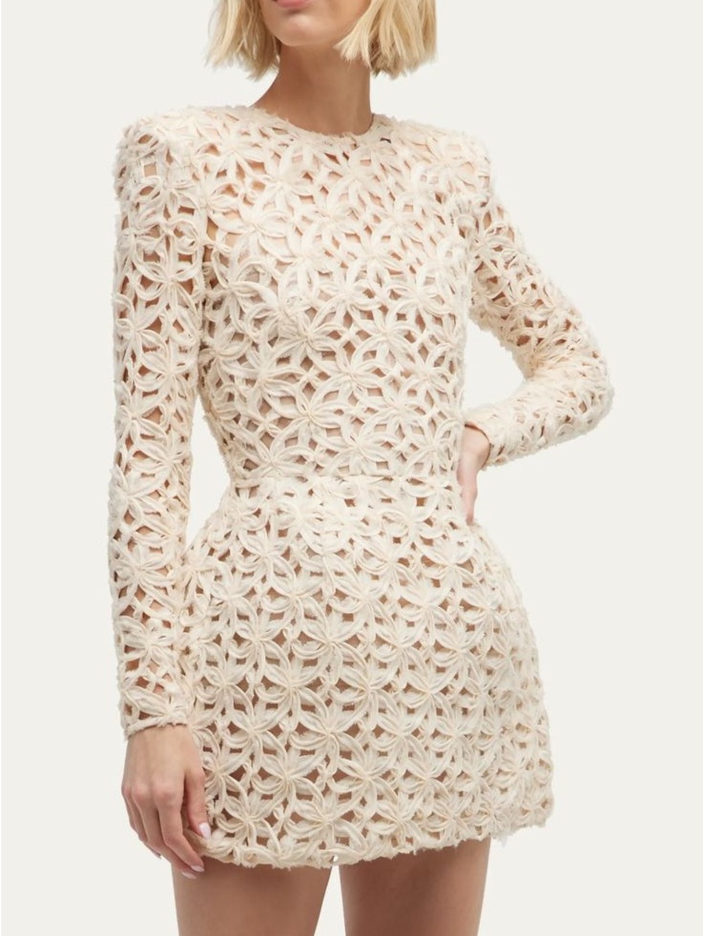Bronx and Banco Cream Crochet Long-Sleeve Mini Dress